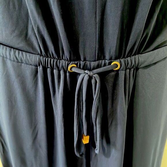 Boston Proper Navy Sleeveless Jumpsuit Elastic Drawstring Waist V Neck Zip - Picture 3 of 9